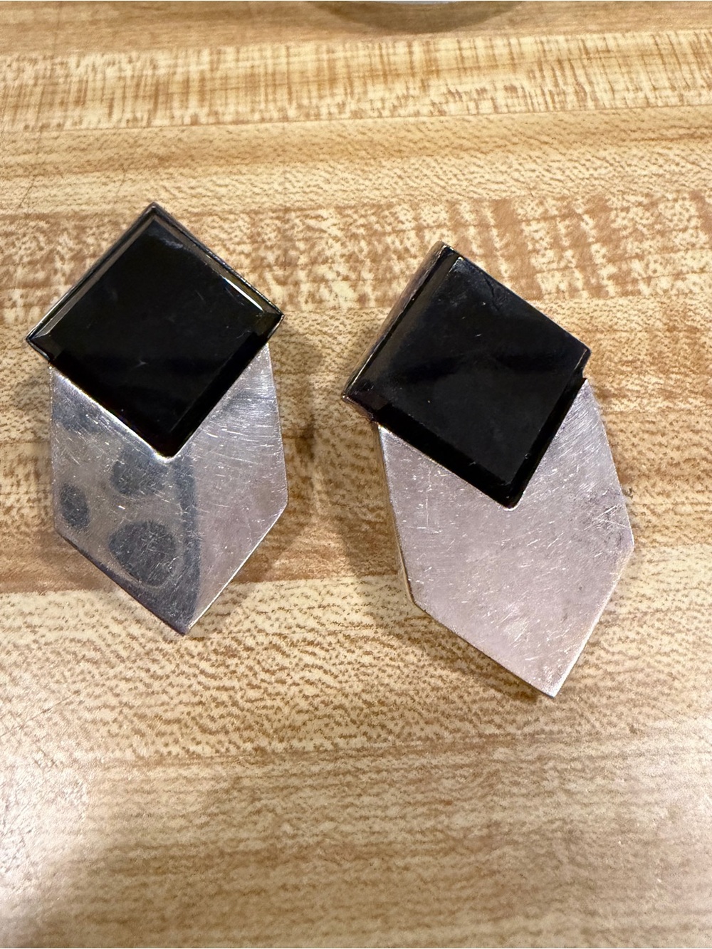 Taxco Black and Silver Geometric Drop Earrings